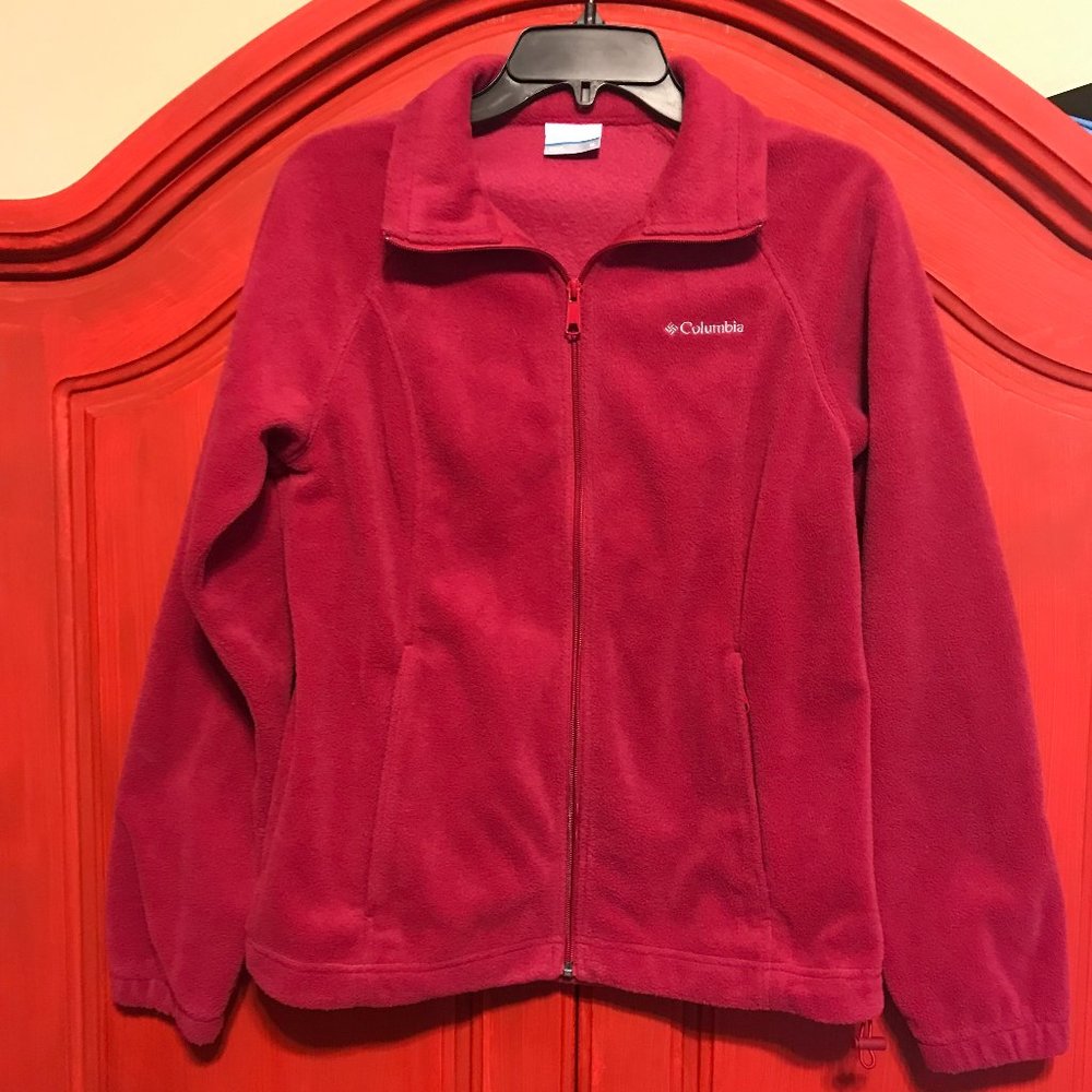 Columbia womens fleece jacket pink size M medium zip front zip pockets